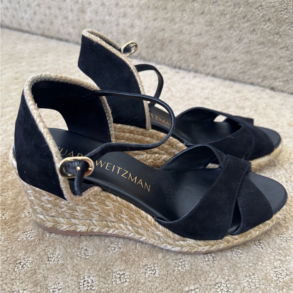 Stuart Weitzman Black Wedge Sandals